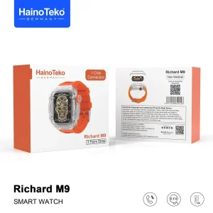 ساعت هوشمند هاینو تکو مدل MMD CRYSTAL CLEAR M9 RICHARD  دارای قابلیت های صفحه نمایش رنگی، صفحه نمایش لمسی، کنترل موسیقی (Music Player)، قابلیت مکالمه از طریق بلوتوث بند سیلیکون