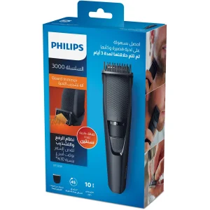 ماشین اصلاح موی صورت فیلیپس مدل BT3208 با تیغه استیل ضد زنگ خود تیز شونده، 10 حالت تنظیم ارتفاع اصلاح از 0.5 تا 10 میلی‌متر، قابلیت شارژ سریع، منبع انرژی برق و باتری، طراحی ارگونومیک و مقاوم در برابر آب
