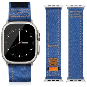 بند آکوآرا مدل Denim Velcro مناسب برای اپل واچ 46 میلیمتری سری 10/11