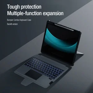 کیف کلاسوری کیبورد دار نیلکین مدل Bumper Combo Backlit Keyboard مناسب برای تبلت اپل iPad Air 13 2025 / iPad Air 13 2024 / iPad Pro 12.9 2022 / 2021 / 2020