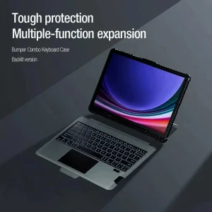 کیف کلاسوری کیبورددار نیلکین مدل Bumper Combo Backlit Keyboard مناسب برای تبلت سامسونگ Galaxy Tab S10 Plus/S9 Plus