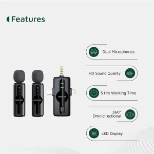 ست میکروفن بی سیم گرین لاین مدل GM-80X با درگاه اتصال لایتنینگ/AUX/USB-C