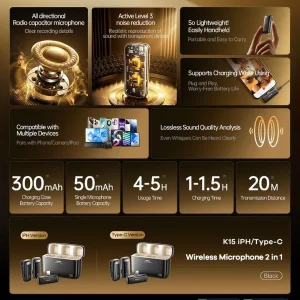 ست میکروفن بی سیم ریمکس مدل  K15 IPH