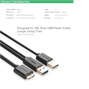 کابل هارد USB 3.0 یوگرین مدل US140-10898 طول 0.5 متر