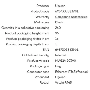 مبدل RJ45 به RJ45 یوگرین مدل NW114-20390