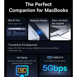 هاب 5 پورت USB-C بیسوس مدل  BS-OH180  Direct Link Type