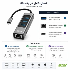 هاب 5 پورت USB-C ایسر مدل ODK3GO
