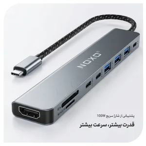 هاب 9 پورت USB-C نوکسو مدل HUB-N1 9in1 با پشتیبانی شارژ PD 100 وات، HDMI 4K، USB 3.0 و کارت‌خوان SD/TF