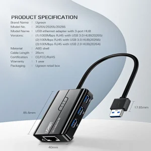 هاب USB3.0 سه پورت یوگرین مدل CR103-20265