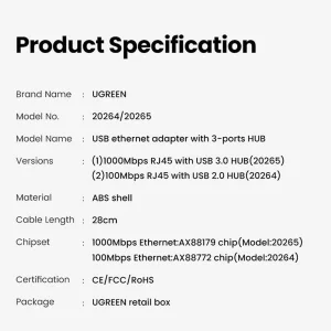 هاب USB3.0 سه پورت یوگرین مدل CR103-20265