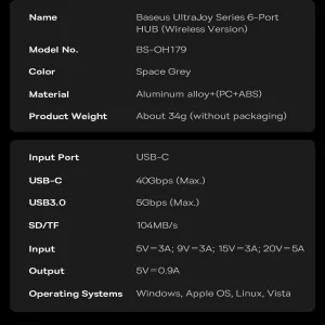 هاب 6 پورت USB-C بیسوس مدل  BS-OH179 Direct Link Type