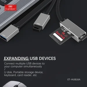 هاب 4 پورت USB و کارت خوان ارلدام مدل HUB16A