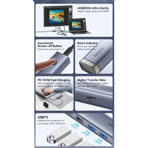 هاب 6 پورت USB-C باسئوس مدل BS-OH164