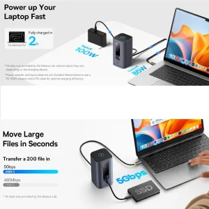 هاب 10 پورت USB-C بیسوس مدل BS-OH174   به همراه کابل USB-C