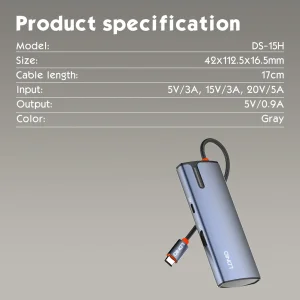 هاب 5 پورت USB-C الدینیو مدل DS-15H
