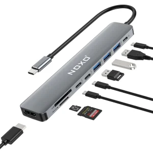 هاب 9 پورت USB-C نوکسو مدل HUB-N1 9in1 با پشتیبانی شارژ PD 100 وات، HDMI 4K، USB 3.0 و کارت‌خوان SD/TF