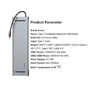 هاب 10 پورت USB-C باسئوس مدل CATSX-F0G 4K