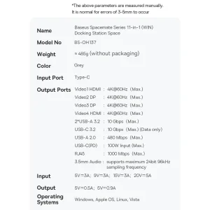 هاب 11 پورت USB-C بیسوس مدل BS-OH137  Spacemate Series