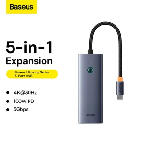 هاب 5 پورت USB-C باسئوس مدل UltraJoy Series HDMI-4K 30Hz Clarity