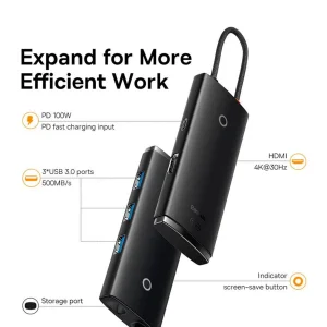 هاب 5 پورت USB-C باسئوس مدل WKQX040002