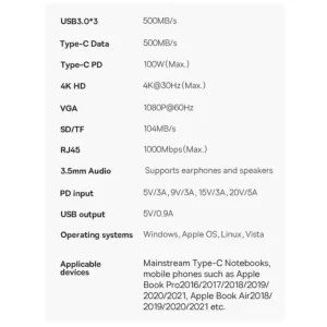 هاب 11 پورت USB-C باسئوس مدل BS-OH060