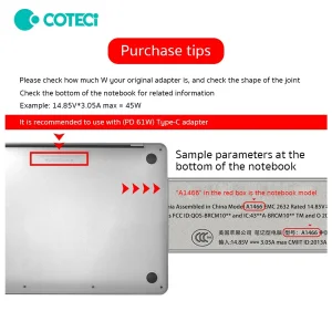 شارژر لپ تاپ 61 وات کوتتسی مدل  MB1090-T61W-Uمناسب برای مک بوک به همراه کابل Magsafe 2