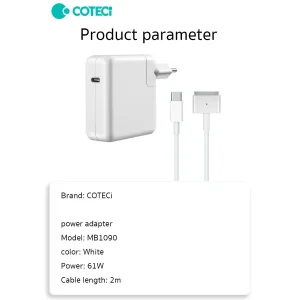 شارژر لپ تاپ 61 وات کوتتسی مدل  MB1090-T61W-Uمناسب برای مک بوک به همراه کابل Magsafe 2