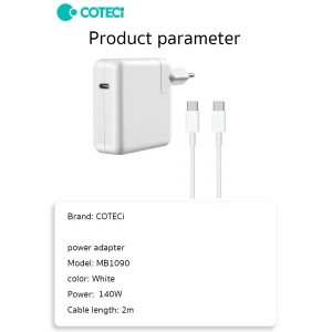 شارژر لپ تاپ 140 وات کوتتسی مدل MB1090-C140W-U مناسب برای مک بوک به همراه کابل USB-C
