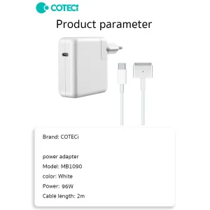 شارژر لپ تاپ 96 وات کوتتسی مدل  MB1090-T96W-U مناسب برای مک بوک به همراه کابل Magsafe 2