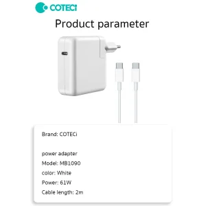 شارژر لپ تاپ 61 وات کوتتسی مدل MB1090-C61W-U مناسب برای مک بوک به همراه کابل USB-C