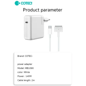 شارژر لپ تاپ 140 وات کوتتسی مدل  MB1090-M3-140W-U مناسب برای مک بوک به همراه کابل Magsafe 3