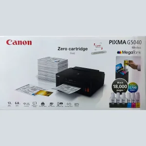 پرینتر جوهرافشان رنگی تک‌کاره کانن مدل PIXMA G5040 با اتصال Wi-Fi، پورت Ethernet و USB-A، ظرفیت سینی ورودی 350 برگ