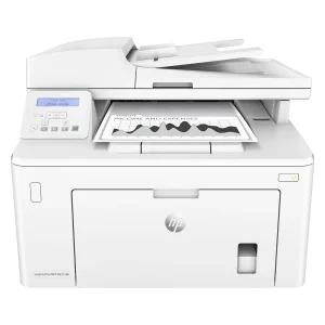 پرینتر اچ پی تک رنگ سه کاره با چاپ لیزری مدل LaserJet Pro MFP M227sdn، سایز چاپ A4، مجهز به تغذیه خودکار ADF، دارای اتصال شبکه، قابلیت چاپ دو رو