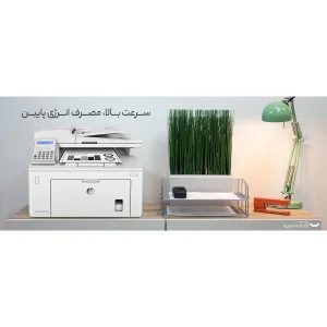 پرینتر اچ پی تک رنگ چهار کاره‌ با چاپ لیزری مدل LaserJet Pro MFP M227fdn، سایز چاپ A4، مجهز به تغذیه خودکار ADF، قابلیت‌ اتصال به WiFi