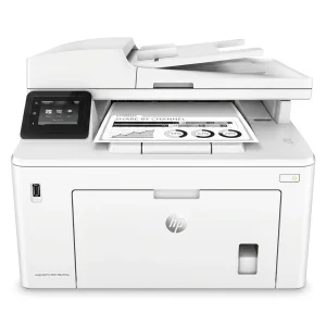 پرینتر اچ پی تک رنگ چهار کاره‌ با چاپ لیزری مدل LaserJet Pro MFP M227fdw، سایز چاپ A4، امکان چاپ دو رو، قابلیت‌ اتصال به WiFi