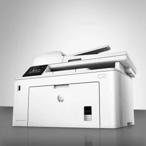 پرینتر اچ پی تک رنگ چهار کاره‌ با چاپ لیزری مدل LaserJet Pro MFP M227fdw، سایز چاپ A4، امکان چاپ دو رو، قابلیت‌ اتصال به WiFi