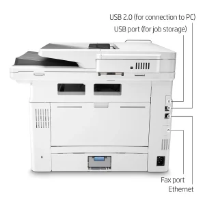 پرینتر اچ پی تک رنگ چهار کاره با چاپ لیزری مدل LaserJet Pro MFP M428fdw، سایز چاپ A4، قابلیت چاپ دو رو، مجهز به پورت شبکه و WiFi، قابلیت چاپ فایل‌های فلش مموری از طریق USB، دارای صفحه نمایش LCD