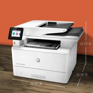 پرینتر اچ پی تک رنگ چهار کاره با چاپ لیزری مدل LaserJet Pro MFP M428fdw، سایز چاپ A4، قابلیت چاپ دو رو، مجهز به پورت شبکه و WiFi، قابلیت چاپ فایل‌های فلش مموری از طریق USB، دارای صفحه نمایش LCD