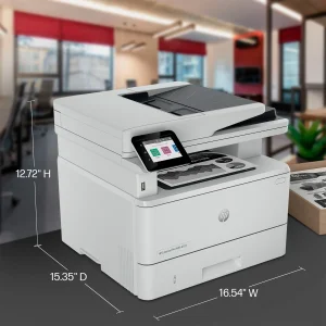 پرینتر اچ پی تک رنگ چهار کاره با چاپ لیزری مدل LaserJet Pro MFP M428fdw، سایز چاپ A4، قابلیت چاپ دو رو، مجهز به پورت شبکه و WiFi، قابلیت چاپ فایل‌های فلش مموری از طریق USB، دارای صفحه نمایش LCD