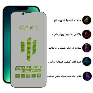 محافظ صفحه نمایش حریم شخصی اپیکوی مدل Cactus-ESD-Privacy مناسب برای گوشی موبایل اپل iPhone 16e/14/13 Pro/ 13