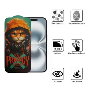 محافظ صفحه نمایش حریم شخصی اپیکوی مدل Privacy Hoodie Cat مناسب برای گوشی موبایل اپل iPhone 16 / 15 / 14 Pro