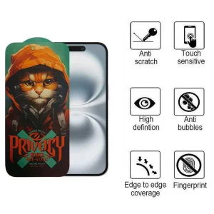 محافظ صفحه نمایش حریم شخصی اپیکوی مدل Privacy Hoodie Cat مناسب برای گوشی موبایل اپل iPhone 16 / 15 / 14 Pro