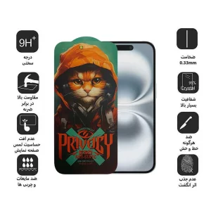 محافظ صفحه نمایش حریم شخصی اپیکوی مدل Privacy Hoodie Cat مناسب برای گوشی موبایل اپل iPhone 16 / 15 / 14 Pro
