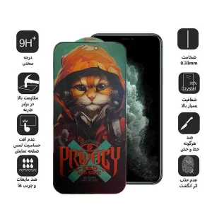 محافظ صفحه نمایش حریم شخصی اپیکوی مدل Hoodie Cat مناسب برای گوشی موبایل اپل  iPhone 11 Pro/ Xs /X
