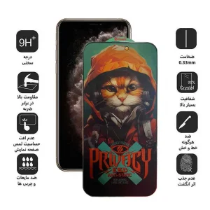 محافظ صفحه نمایش حریم شخصی اپیکوی مدل Hoodie Cat مناسب برای گوشی موبایل اپل  iPhone 11 Pro Max/ Xs Max