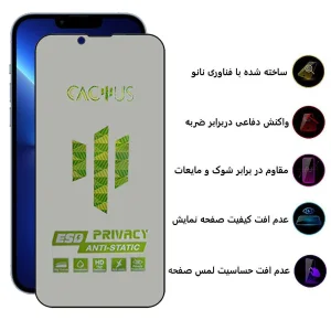 محافظ صفحه نمایش حریم شخصی اپیکوی مدل Cactus-ESD-Privacy مناسب برای گوشی موبایل اپل iPhone 14 Plus / 13 Pro Max
