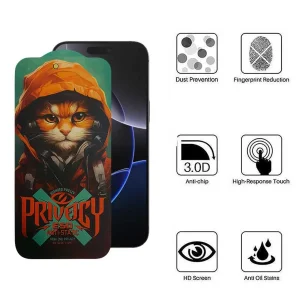 محافظ صفحه نمایش حریم شخصی اپیکوی مدل Privacy Hoodie Cat مناسب برای گوشی موبایل اپل iPhone 16 Pro Max