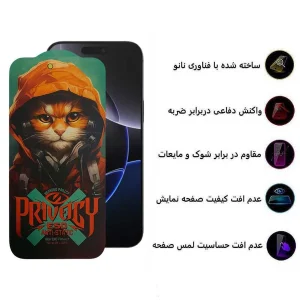 محافظ صفحه نمایش حریم شخصی اپیکوی مدل Privacy Hoodie Cat مناسب برای گوشی موبایل اپل iPhone 16 Pro Max