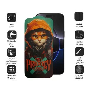 محافظ صفحه نمایش حریم شخصی اپیکوی مدل Privacy Hoodie Cat مناسب برای گوشی موبایل اپل iPhone 16 Pro Max