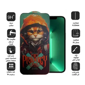 محافظ صفحه نمایش حریم شخصی اپیکوی مدل Hoodie Cat مناسب برای گوشی موبایل اپل iPhone 13 / 14 / 13 pro